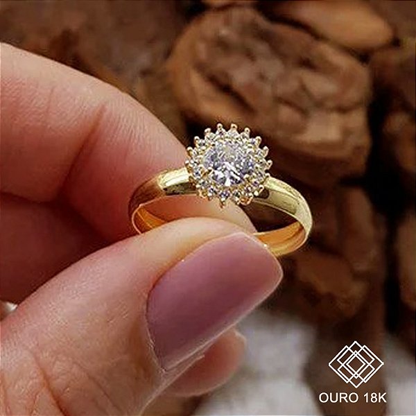 Anel Chuveiro Ouro 18k Zircônias