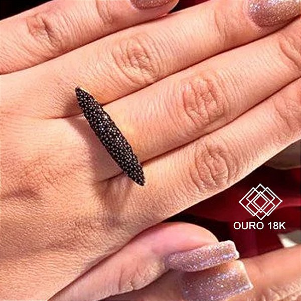 Anel Pavê Ouro 18k Zircônias Negras