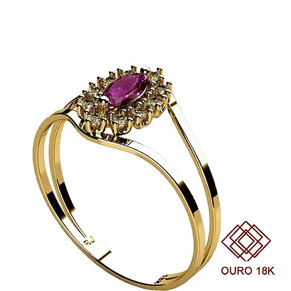 Anel Formatura História Ouro 18k Zircônias - Sem emblema