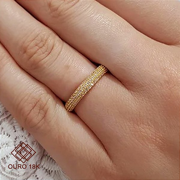 Anel Aparador Ouro 18k Zircônias