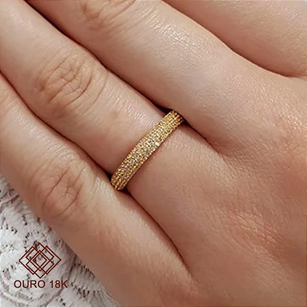 Anel Aparador Ouro 18k Zircônias