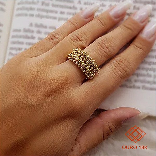 Anel aro Duplo Esferas Ouro 18k