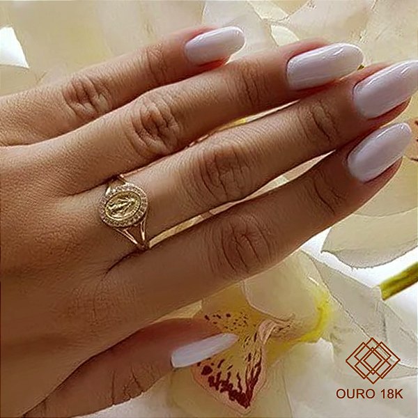 Anel Nossa Senhora das Graças Ouro 18k Zircônias