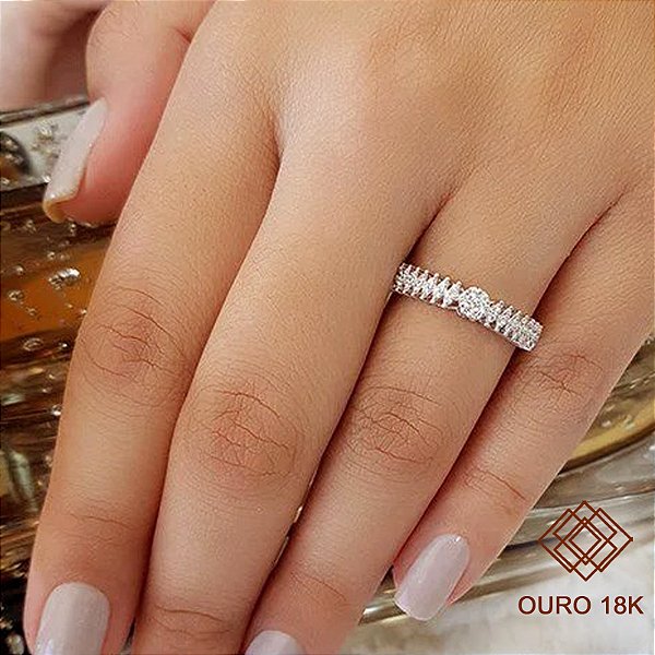 Anel Aparador Ouro Branco 18k Zircônias