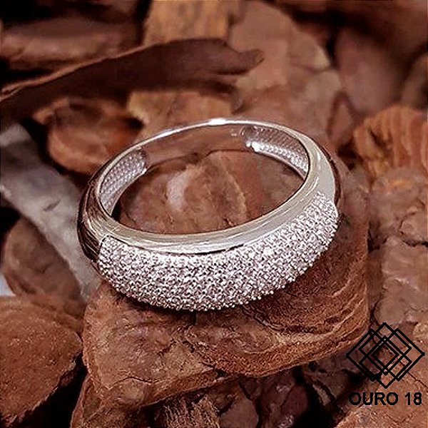 Anel Aparador Ouro 18k Branco Diamante Cultivado 40Pts