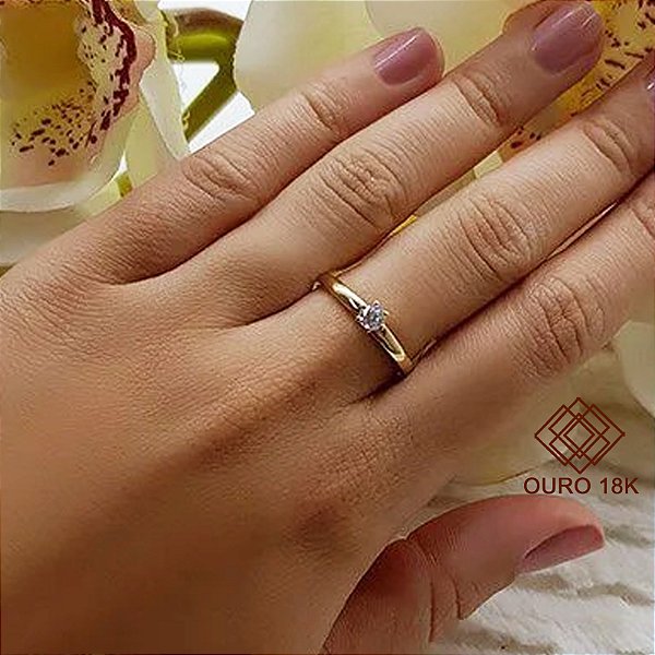Anel Solitário Ouro 18k Zircônia
