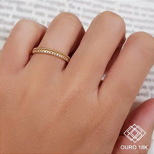 Anel Aparador Ouro 18k Zircônias e Esferas