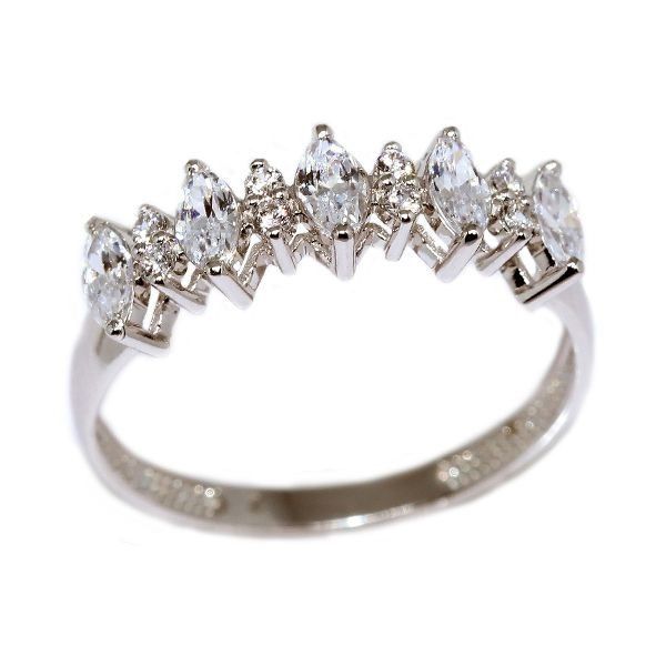 Anel Navete Ouro Branco 18k e Moissanite