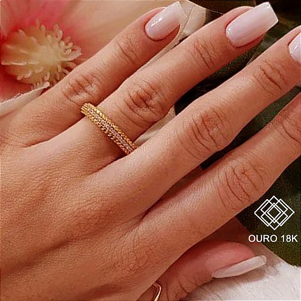 Anel Aparador Ouro 18k Zircônias