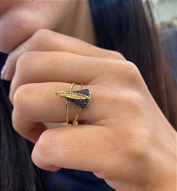 Anel Nossa Senhora Ouro 18k Zircônias