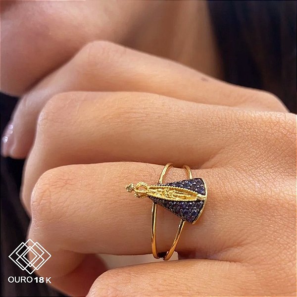 Anel Nossa Senhora Ouro 18k Zircônias