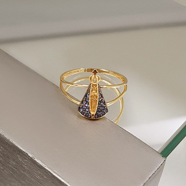 Anel Nossa Senhora Aparecida Ouro 18k Zircônias