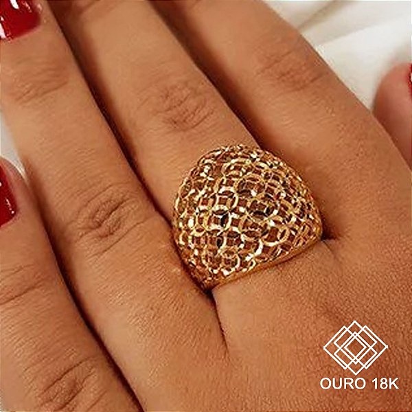 Anel Vazado Diamantado Ouro 18k