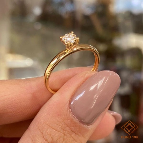 Anel Chuveiro Quadrado Ouro 18k Diamante Laboratório