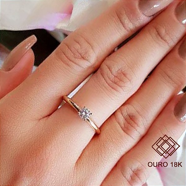 Anel Solitário Ouro 18k Zircônia