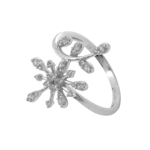 Anel Flor Ouro Branco 18k Diamantes