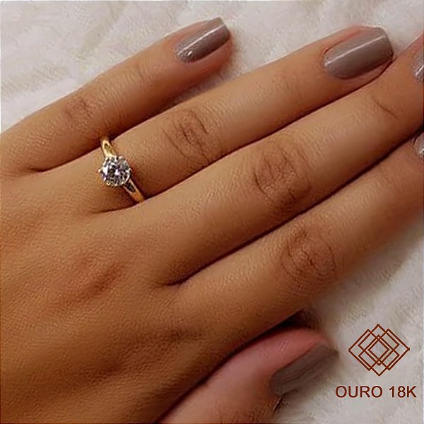 Anel Solitário Ouro 18k Zircônia