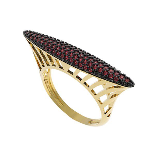 Anel Pavê Ouro 18k Zircônias Vermelhas