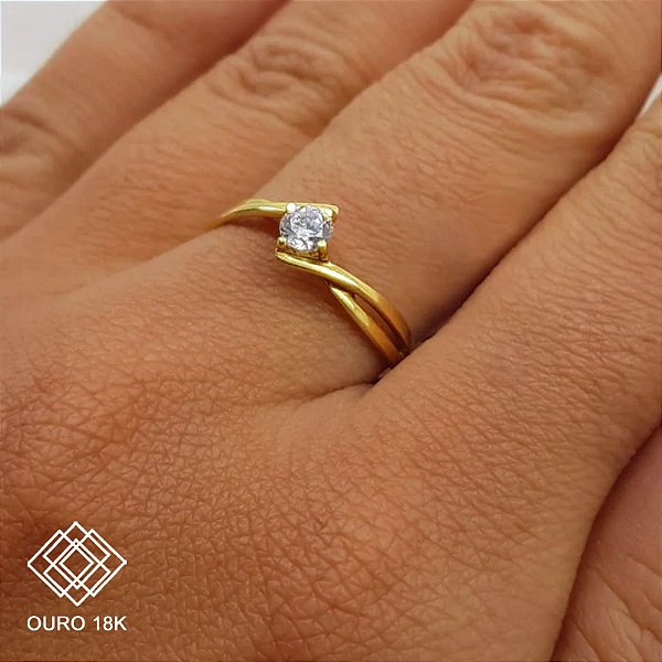 Anel Solitário Ouro 18k Zircônia 15 Pontos