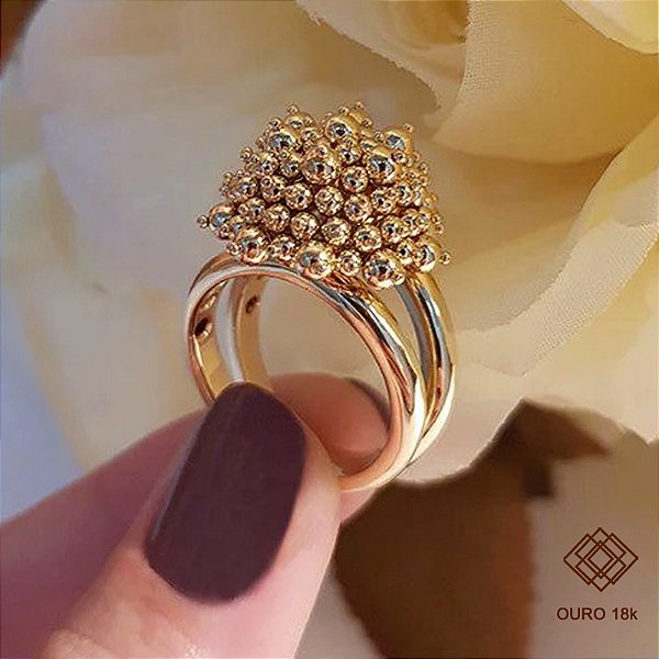 Anel Chuveiro Esferas Ouro 18k