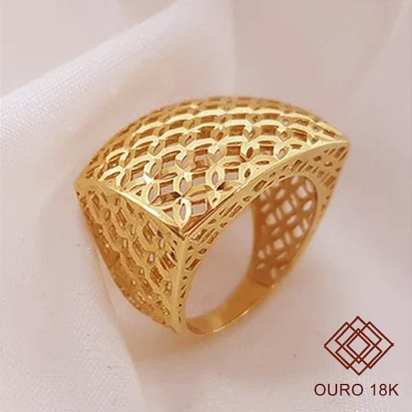 Anel Diamantado Quadrado Ouro 18k