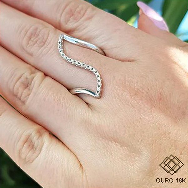 Anel Z Ouro 18k Branco Zircônias