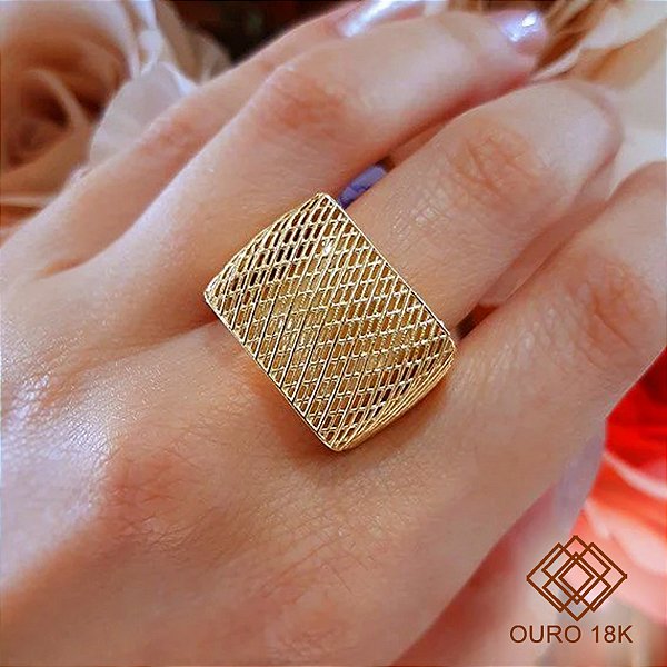 Anel Quadrado Aramado Ouro 18k