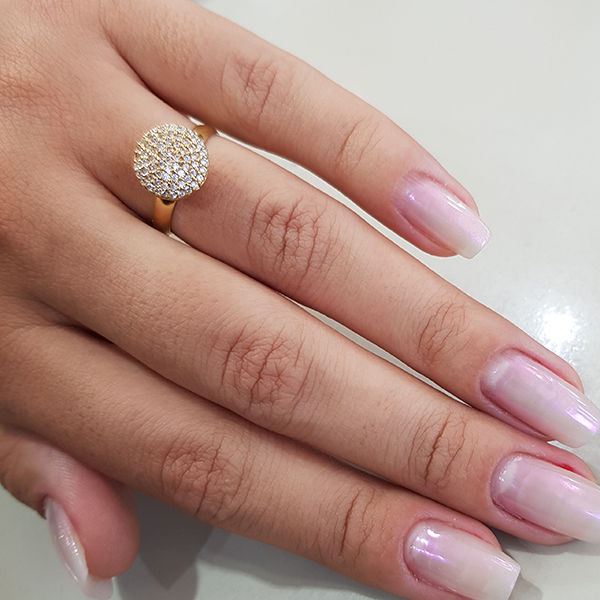 Anel Chuveiro Redondo Ouro 18k Zircônias