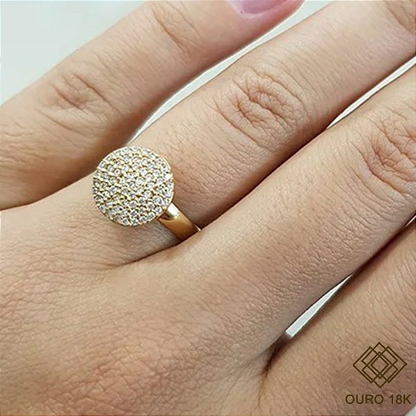 Anel Chuveiro Redondo Ouro 18k Zircônias