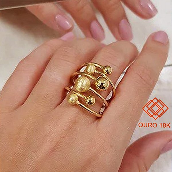 Anel Esferas Ouro 18k