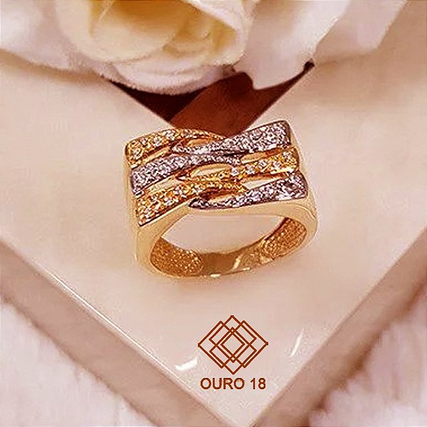 Anel Ouro 18k Zircônias