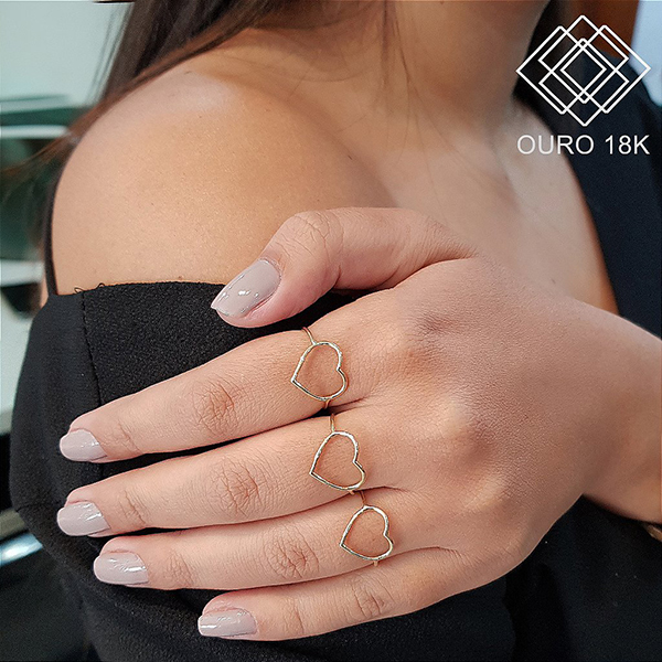 Anel Coração Vazado Ouro 18k