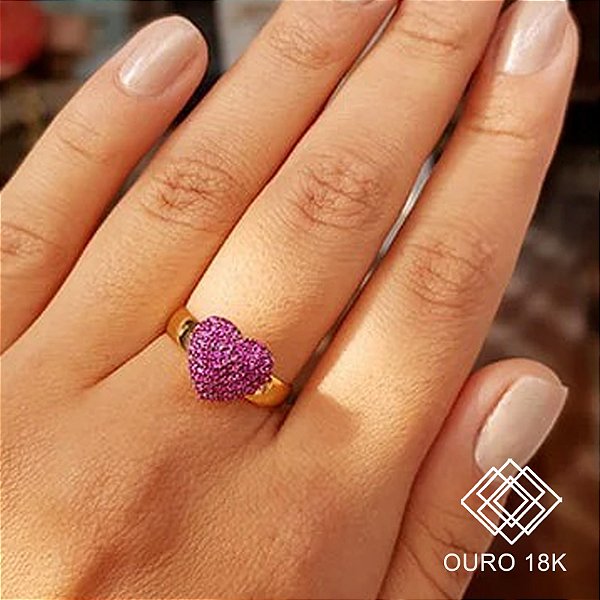 Anel Chuveiro Coração Ouro 18k Zircônias