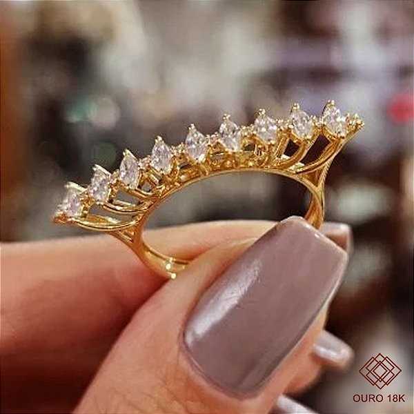 Anel Aparador Bruges Ouro 18k Zircônias