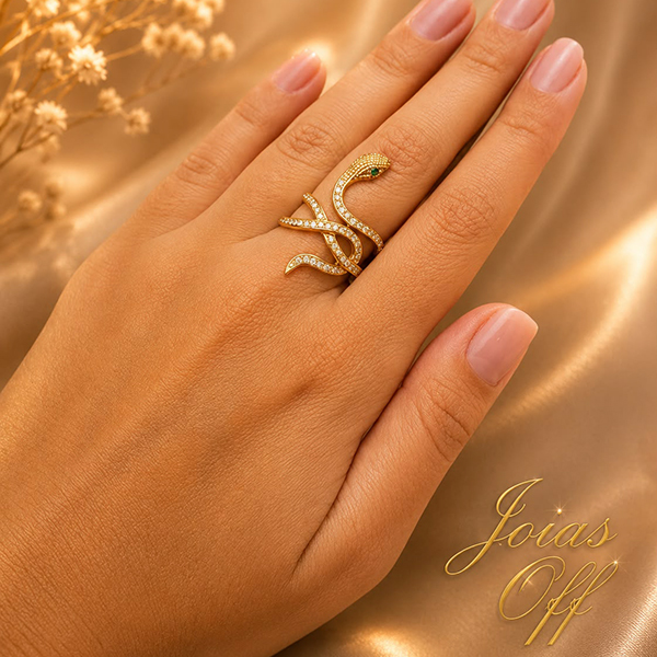 Anel Cobra Ouro 18k Zircônias