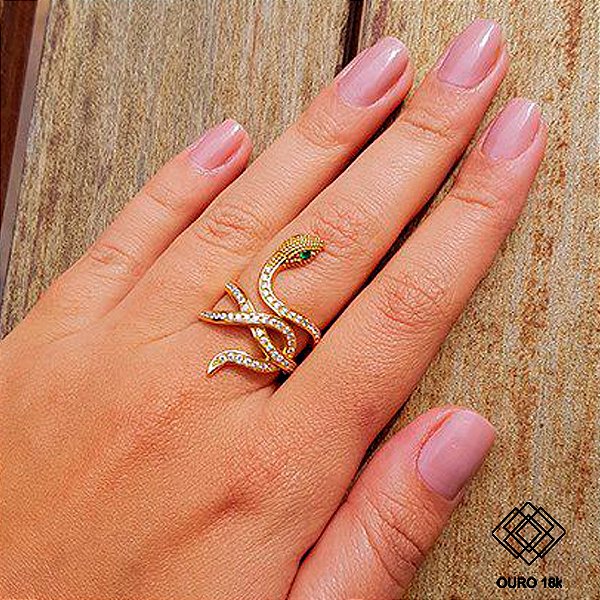 Anel Cobra Ouro 18k Zircônias