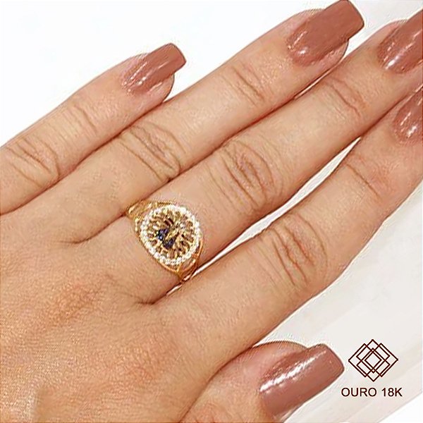 Anel Nossa Senhora Aparecida Ouro 18k Zircônias