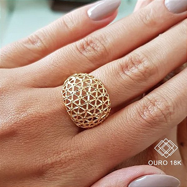 Anel Vazado Diamantado Ouro 18k