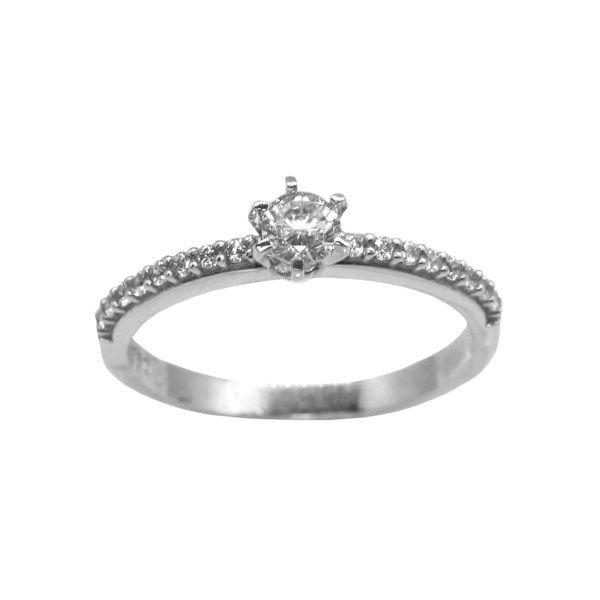 Anel Solitário Ouro Branco 18k Zircônias