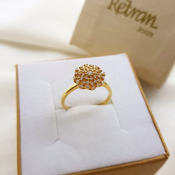 Anel Chuveiro Rainha Ouro 18k Zircônias