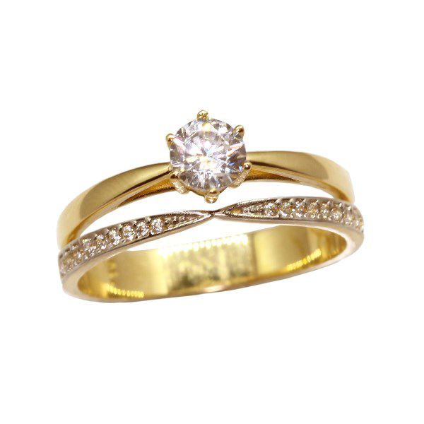 Anel Solitário Ouro 18k Zircônias