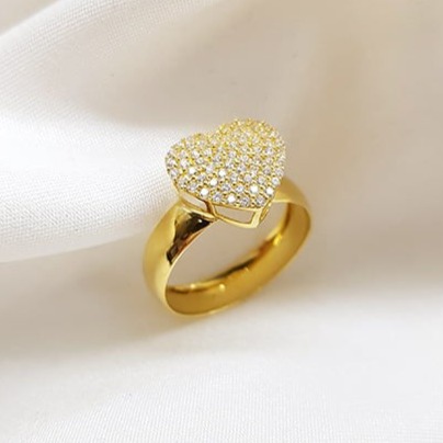 Anel Chuveiro Coração Ouro 18k Zircônias