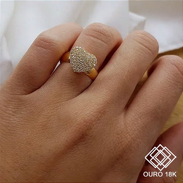 Anel Chuveiro Coração Ouro 18k Zircônias