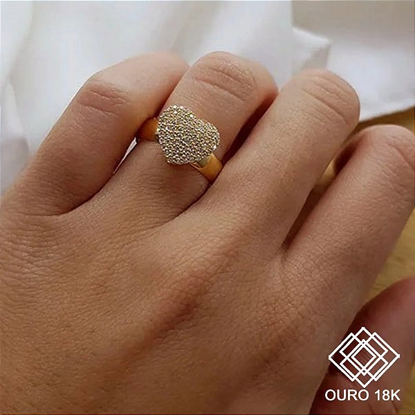 Anel Chuveiro Coração Ouro 18k Zircônias