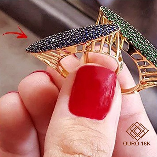 Anel Pavê Ouro 18k Zircônias Azuis
