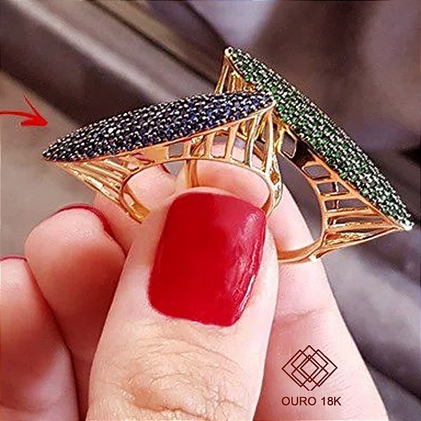 Anel Pavê Ouro 18k Zircônias Azuis