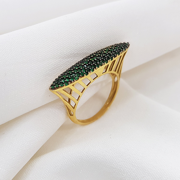 Anel Pavê Ouro 18k Zircônias Verdes