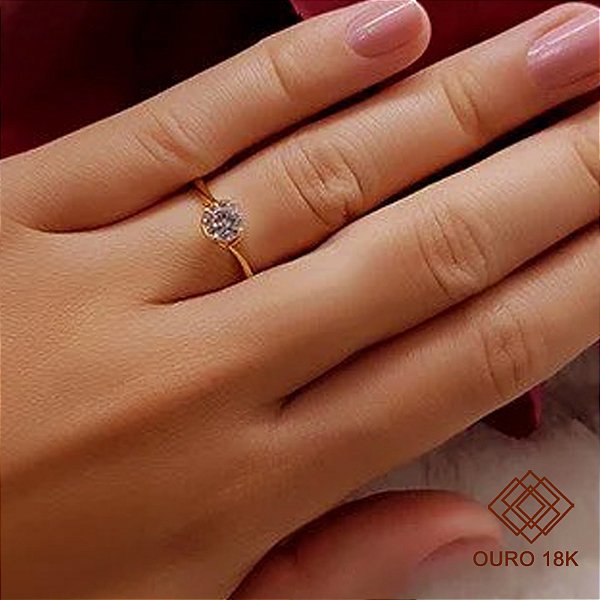 Anel Solitário Ouro 18k Zircônia