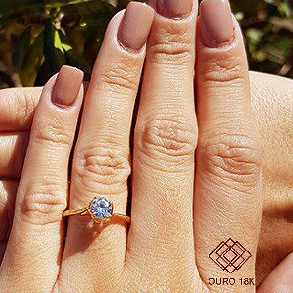 Anel Solitário Ouro 18k Zircônia