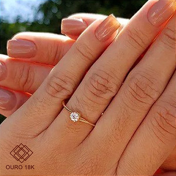 Anel Solitário Ouro 18k Zircônia